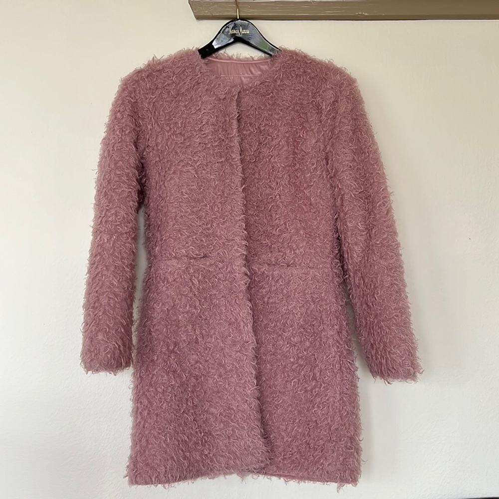 Pink fur puffer coat reversible